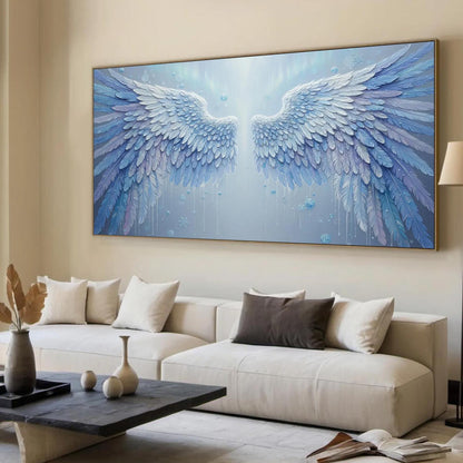 Frozen Angel Canvas Art - Blue Snowflake Wall Decor - Handmade Acrylic - Christmas Holiday Spiritual Gift – Blue Abstract | H
