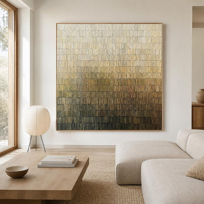 Ivory Olive Abstract Wall Art Fine Line Texture Canvas Painting for Entryway Decor