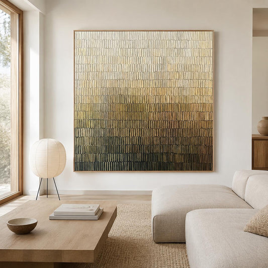 Ivory Olive Abstract Wall Art Fine Line Texture Canvas Painting for Entryway Decor