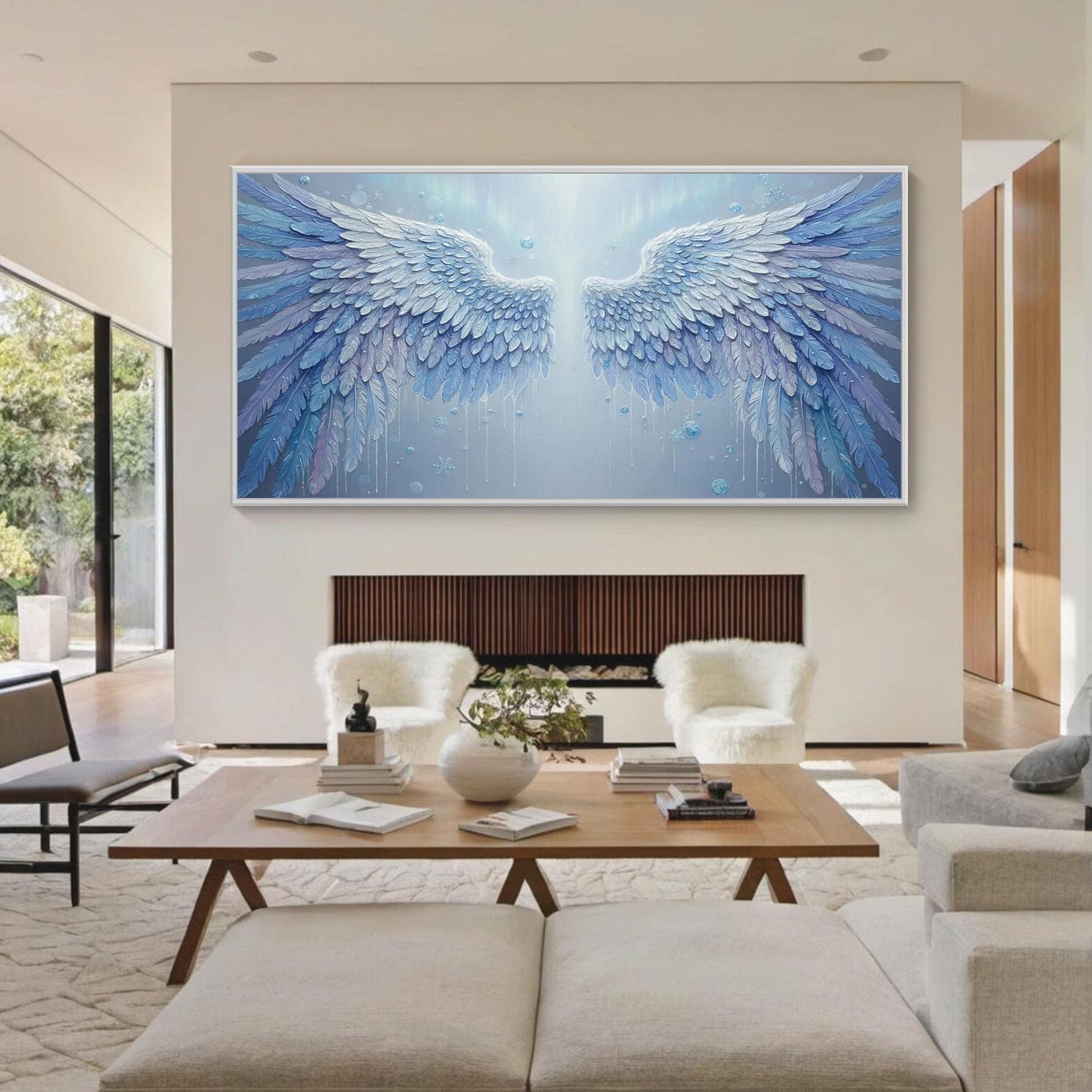 Frozen Angel Canvas Art - Blue Snowflake Wall Decor - Handmade Acrylic - Christmas Holiday Spiritual Gift – Blue Abstract | H