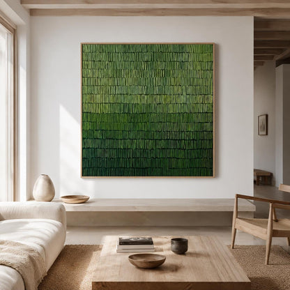 Moss Green Abstract Wall Art Fine Line Texture Canvas Painting for Office Decor