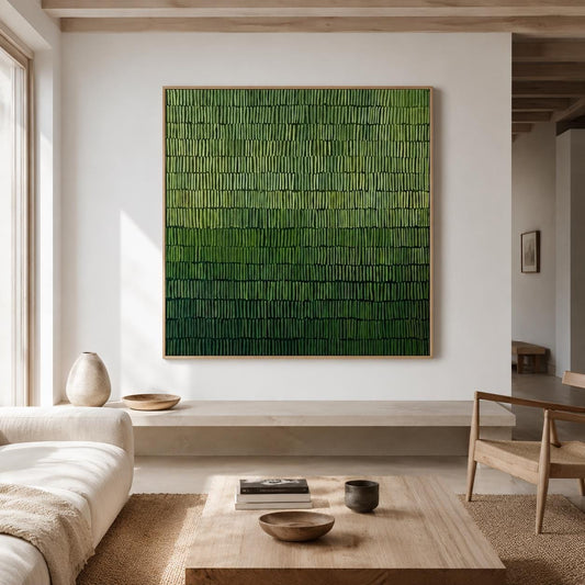 Moss Green Abstract Wall Art Fine Line Texture Canvas Painting for Office Decor