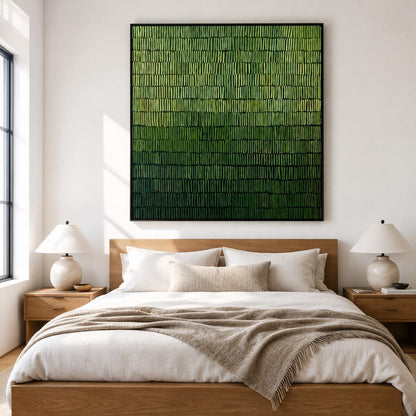 Moss Green Abstract Wall Art Fine Line Texture Canvas Painting for Office Decor