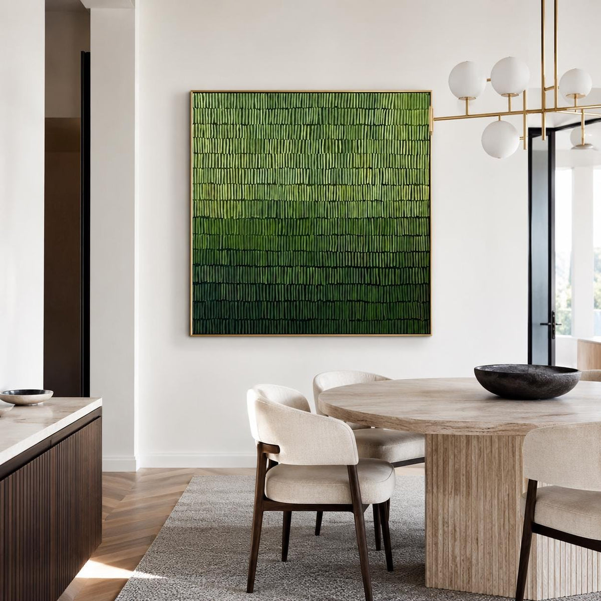 Moss Green Abstract Wall Art Fine Line Texture Canvas Painting for Office Decor
