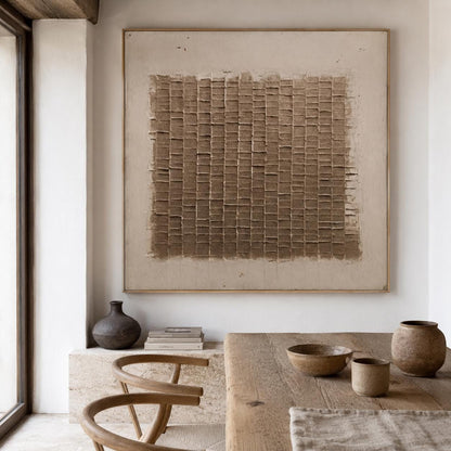 Wabi Sabi Wall Art Brown Beige Plaster Texture Canvas Painting for Living Room Decor