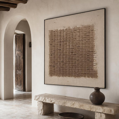 Wabi Sabi Wall Art Brown Beige Plaster Texture Canvas Painting for Living Room Decor
