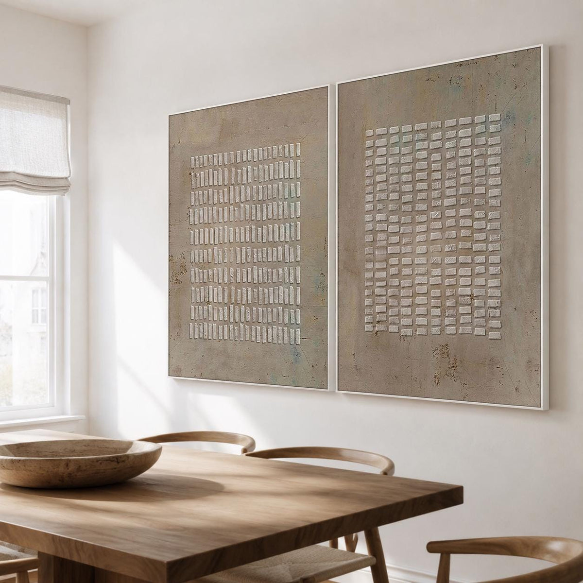 Brown Wabi Sabi Wall Art Set of 2 3D Block Canvas for Living Room