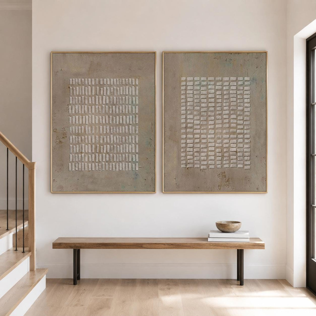 Brown Wabi Sabi Wall Art Set of 2 3D Block Canvas for Living Room