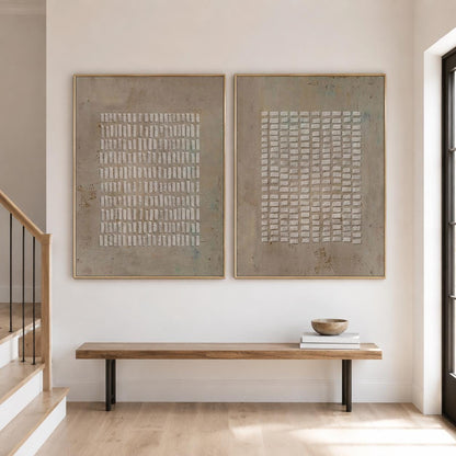 Brown Wabi Sabi Wall Art Set of 2 3D Block Canvas for Living Room