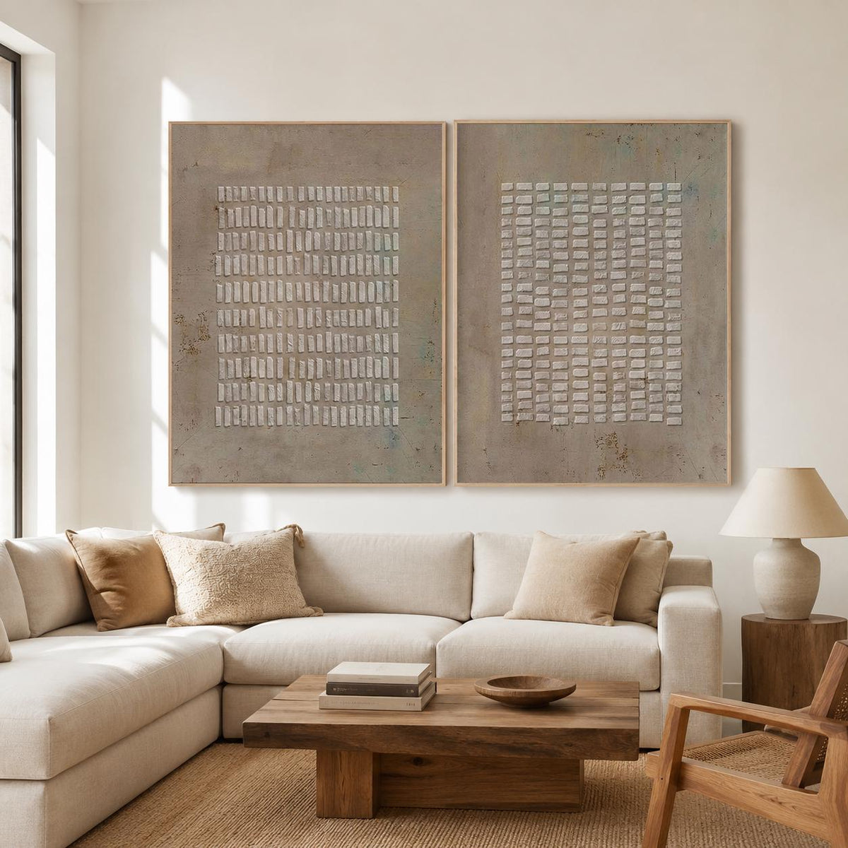 Brown Wabi Sabi Wall Art Set of 2 3D Block Canvas for Living Room