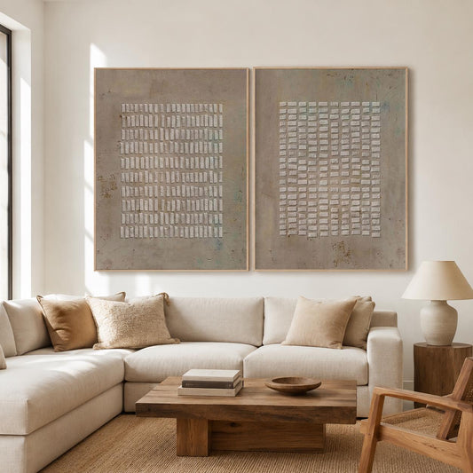 Brown Wabi Sabi Wall Art Set of 2 3D Block Canvas for Living Room
