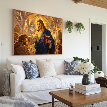 Stained Glass Sacred Canvas - Handmade Oil Acrylic - Christian Church Wall Art - Religious Home Gift – Gold Abstract | Hand-P