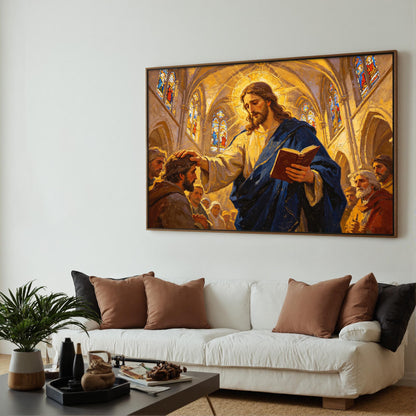 Stained Glass Sacred Canvas - Handmade Oil Acrylic - Christian Church Wall Art - Religious Home Gift – Gold Abstract | Hand-P