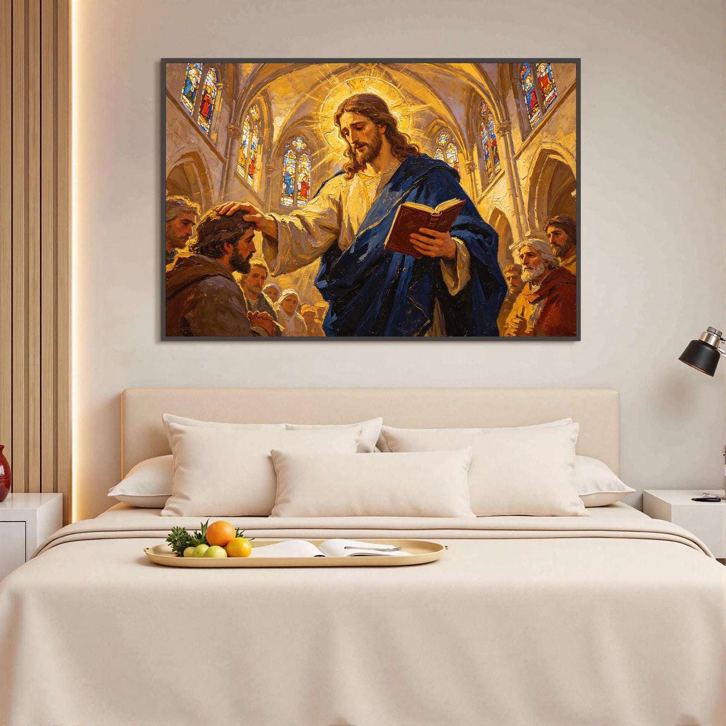 Gold Abstract – Stained Glass Sacred Canvas - Handmade Oil Acrylic - Christian Church Wall Art - Religious Home Gift