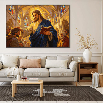 Gold Abstract – Stained Glass Sacred Canvas - Handmade Oil Acrylic - Christian Church Wall Art - Religious Home Gift