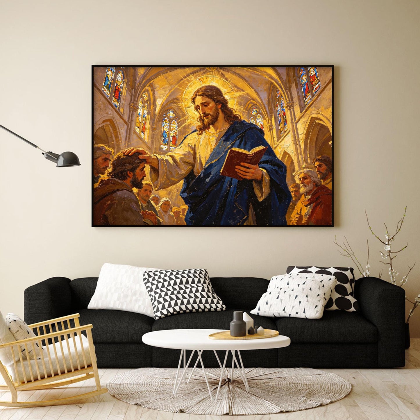 Gold Abstract – Stained Glass Sacred Canvas - Handmade Oil Acrylic - Christian Church Wall Art - Religious Home Gift