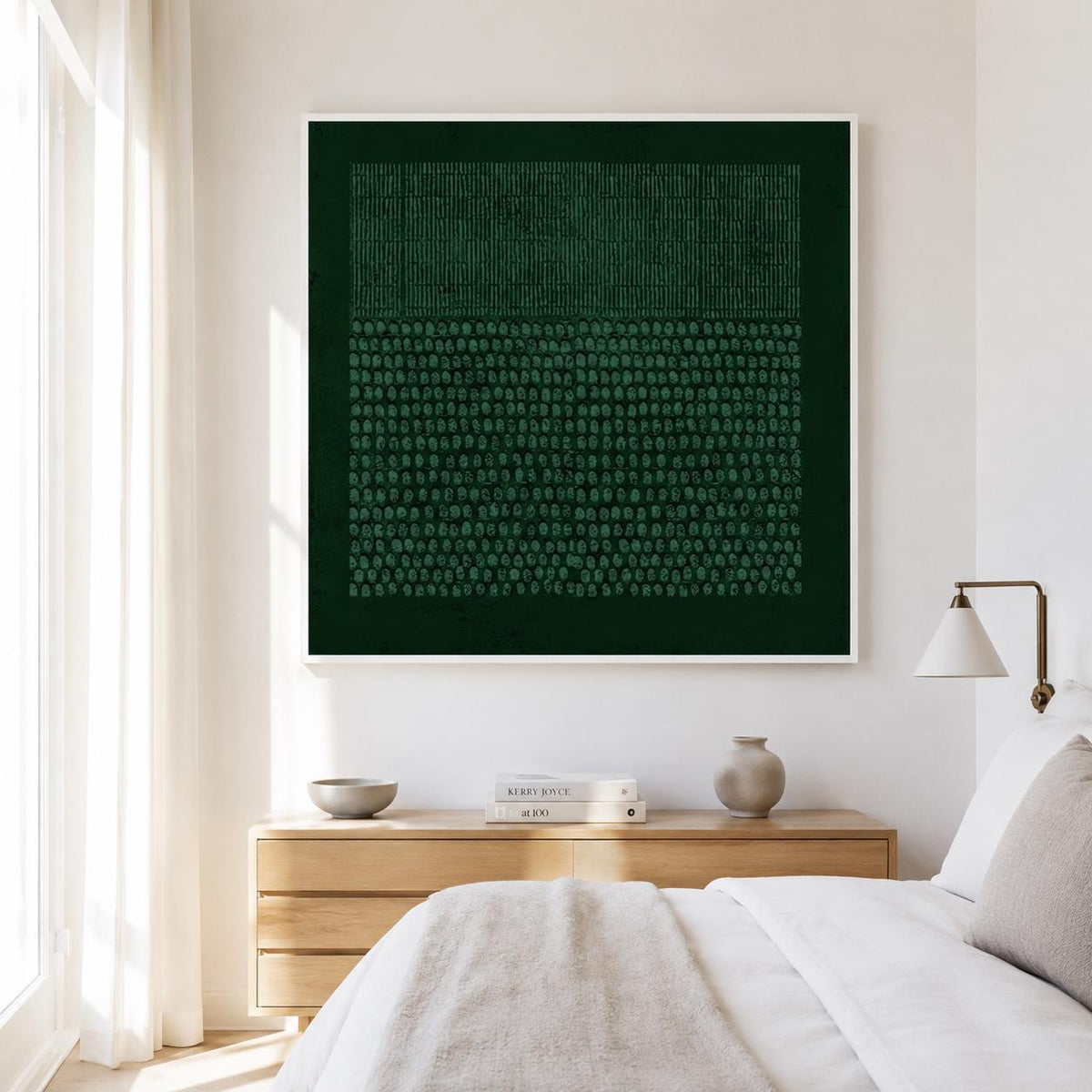 Wabi Sabi Wall Art Forest Green Dot Texture Canvas Painting for Modern Office Decor