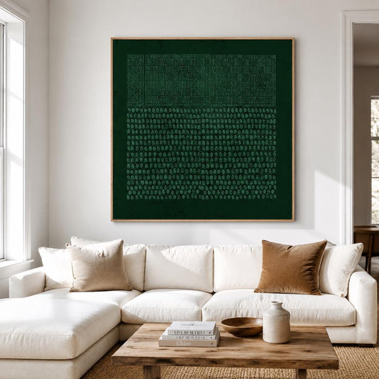 Wabi Sabi Wall Art Forest Green Dot Texture Canvas Painting for Modern Office Decor