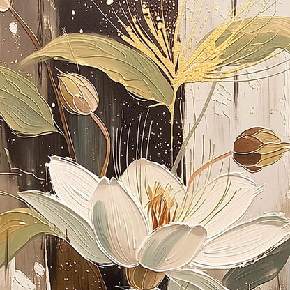 Elegant Floral Canvas Art - Handmade Acrylic - Luxury Home Wall Decor - Wedding Anniversary Gift – Gold and White Floral Wall