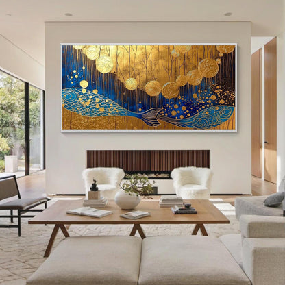 Blue and Gold Koi Fish Animal Wall Art – Handmade Acrylic - Asian Wall Decor - Feng Shui Home Art - Prosperity Housewarming Gift