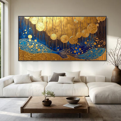 Blue and Gold Koi Fish Animal Wall Art – Handmade Acrylic - Asian Wall Decor - Feng Shui Home Art - Prosperity Housewarming Gift