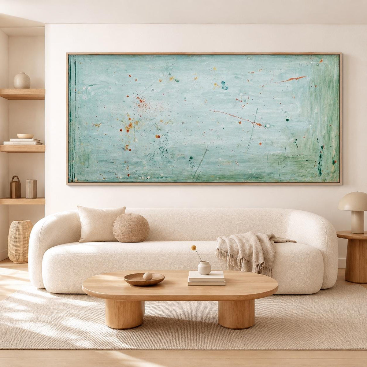 Large Ocean Wall Art Blue Green Abstract Coastal Canvas Painting for Living Room Decor
