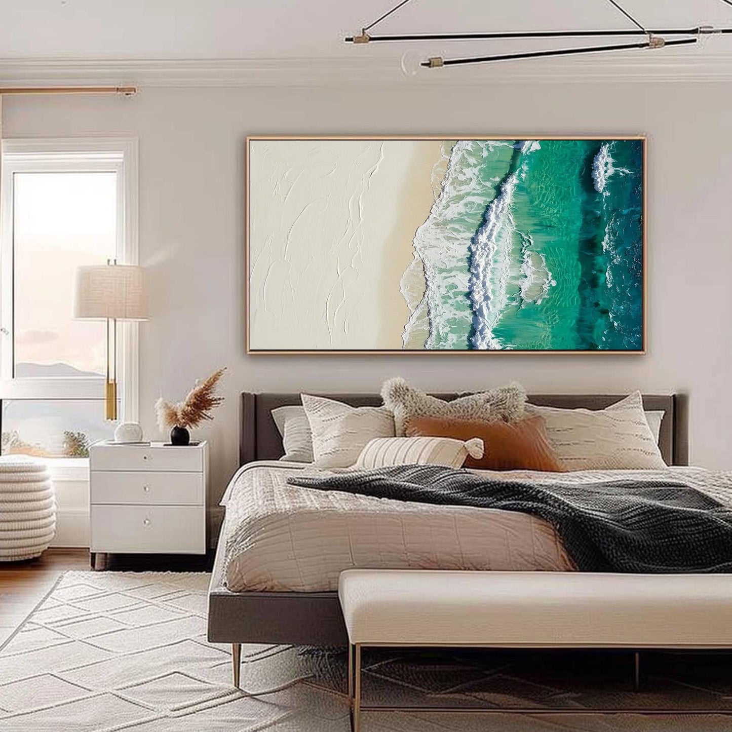 Turquoise Impasto Beach Seascape Wall Art – Aerial Beach Painting