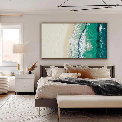 Turquoise Impasto Beach Seascape Wall Art – Aerial Beach Painting