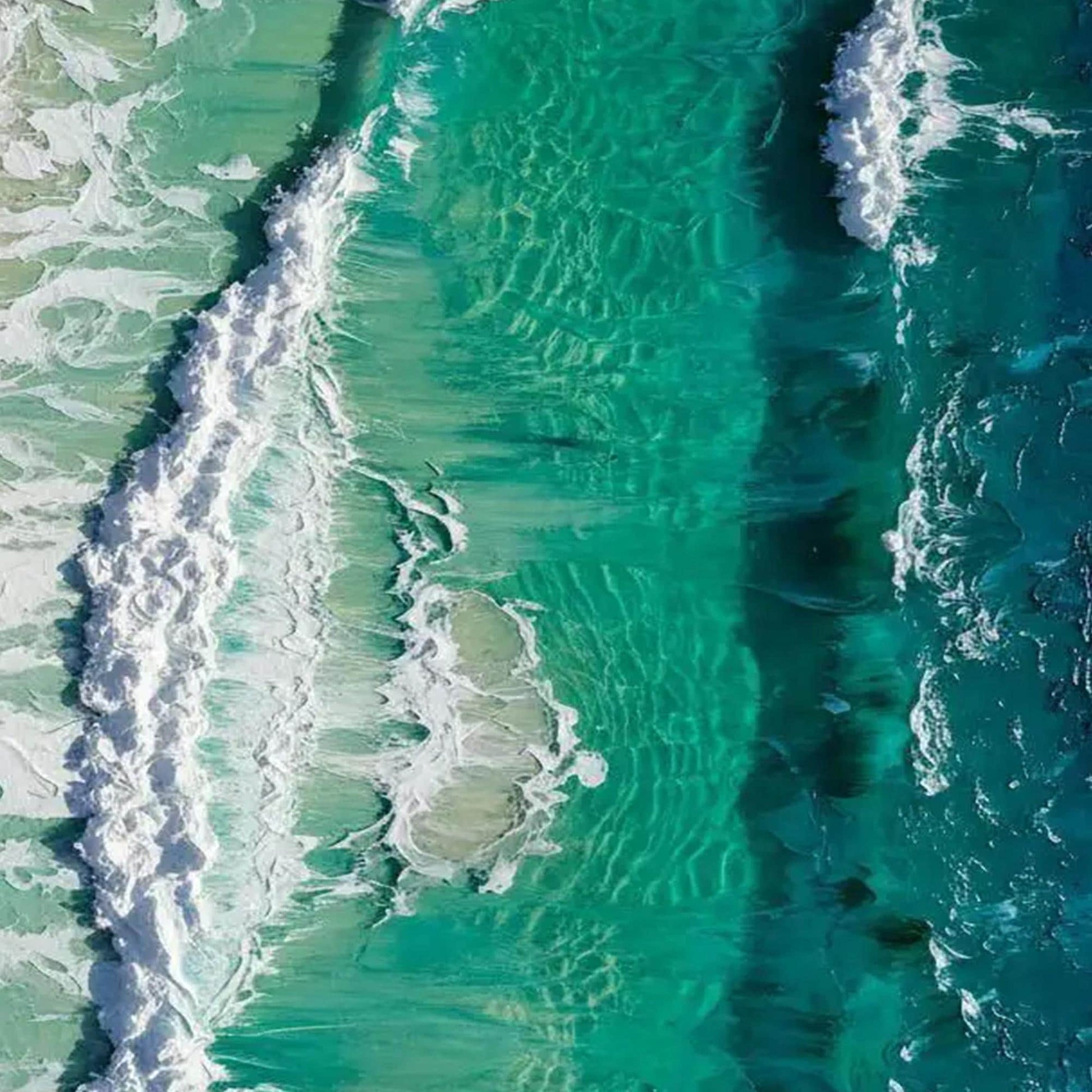 Coastal Canvas Wall Art - Top Down Wave Texture - Handmade Acrylic - Beach House Decor Gift – Turquoise Beach Seascape Wall A