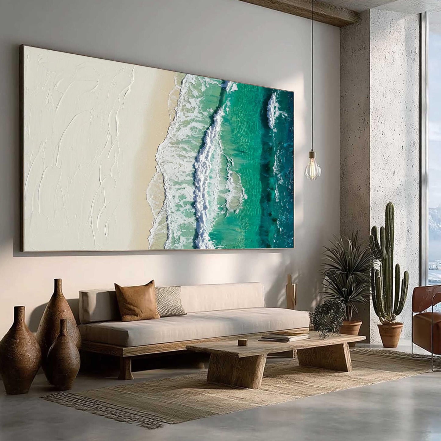 Coastal Canvas Wall Art - Top Down Wave Texture - Handmade Acrylic - Beach House Decor Gift – Turquoise Beach Seascape Wall A