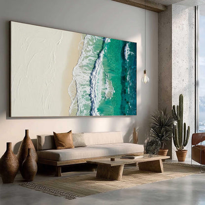 Coastal Canvas Wall Art - Top Down Wave Texture - Handmade Acrylic - Beach House Decor Gift – Turquoise Beach Seascape Wall A
