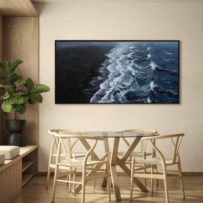 Black and White Palette Knife Ocean Wave Seascape Wall Art