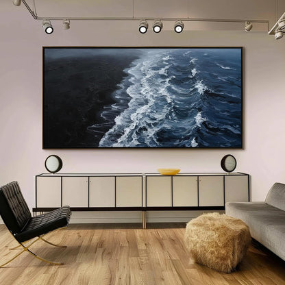 Black and White Palette Knife Ocean Wave Seascape Wall Art