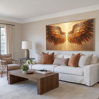 Spiritual Canvas Wall Art - Textured Feather Light Decor - Handmade Acrylic - Inspirational Home Gift – Gold Bird Animal Wall
