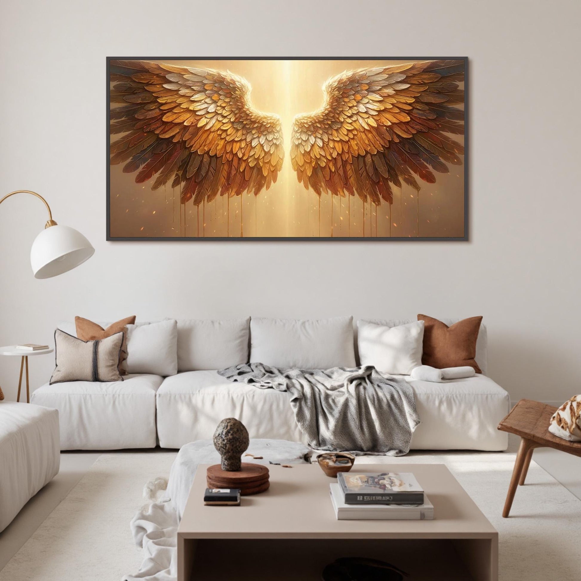Spiritual Canvas Wall Art - Textured Feather Light Decor - Handmade Acrylic - Inspirational Home Gift – Gold Bird Animal Wall