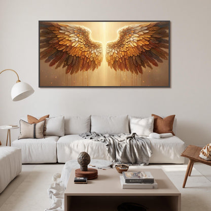 Spiritual Canvas Wall Art - Textured Feather Light Decor - Handmade Acrylic - Inspirational Home Gift – Gold Bird Animal Wall