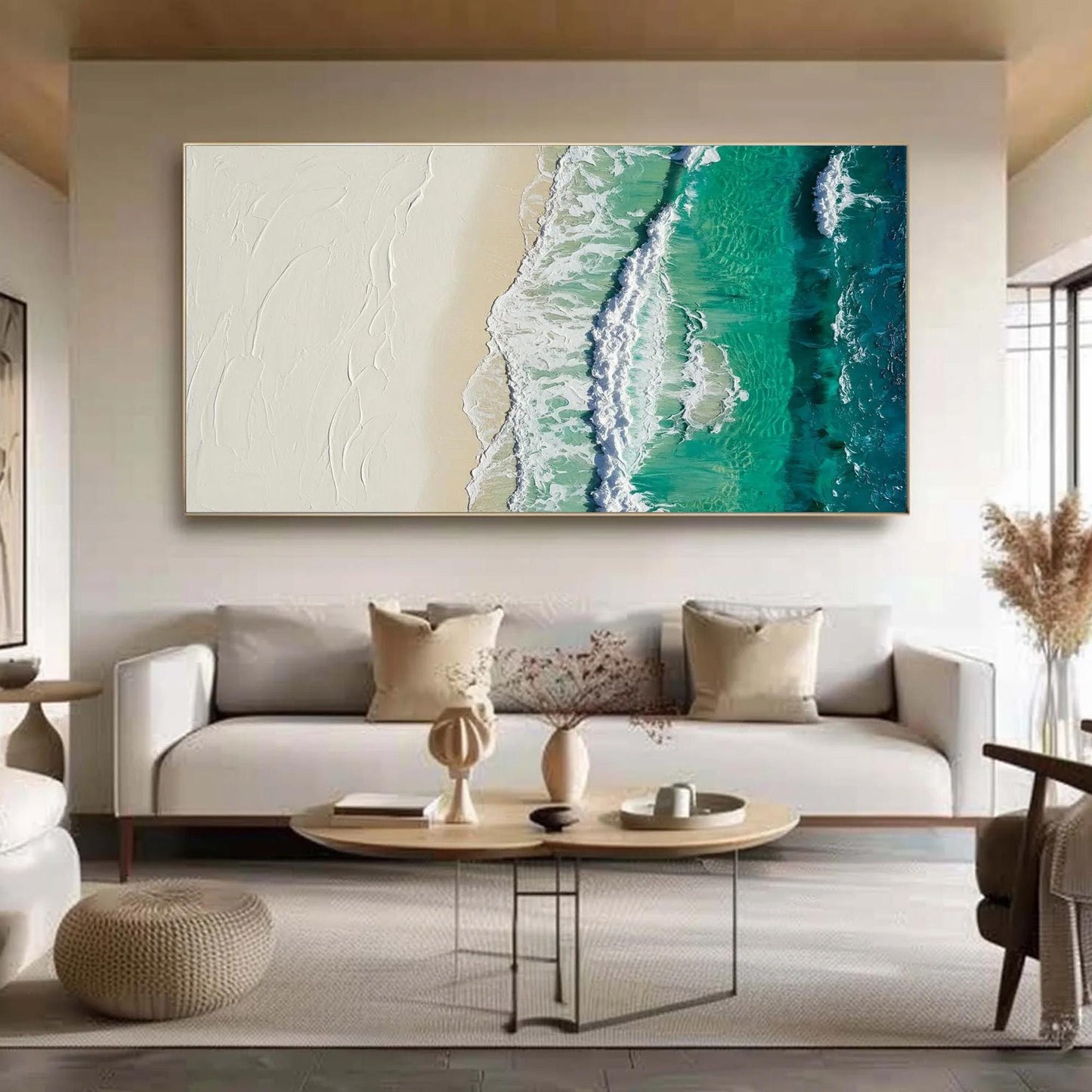 Coastal Canvas Wall Art - Top Down Wave Texture - Handmade Acrylic - Beach House Decor Gift – Turquoise Beach Seascape Wall A