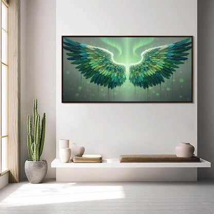 Emerald Feather Canvas Art - Aurora Light Wall Decor - Handmade Acrylic - Nature Spiritual Home Gift – Emerald and Green Bird