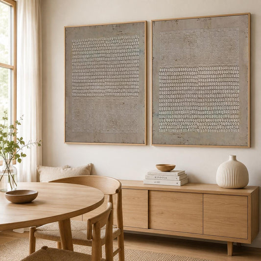 Set of 2 Wabi Sabi Wall Art Brown Textured Canvas Painting Living Room Decor
