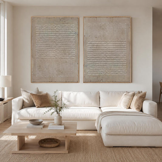 Set of 2 Wabi Sabi Wall Art Brown Textured Canvas Painting Living Room Decor