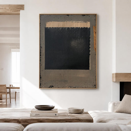 Black Taupe Abstract Wall Art Raw Edge Texture Canvas Painting for Modern Office Decor