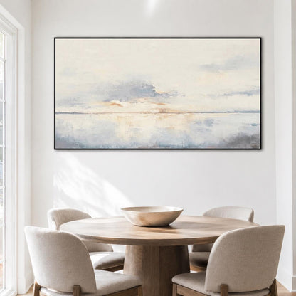 Large Ocean Sunset Wall Art Soft Blue Coastal Canvas Painting for Dining Room Decor