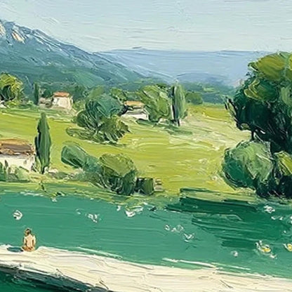 Green Mountain Landscape Canvas - Handmade Acrylic - European Countryside Wall Decor - Home Housewarming Gift – Colorful Coun
