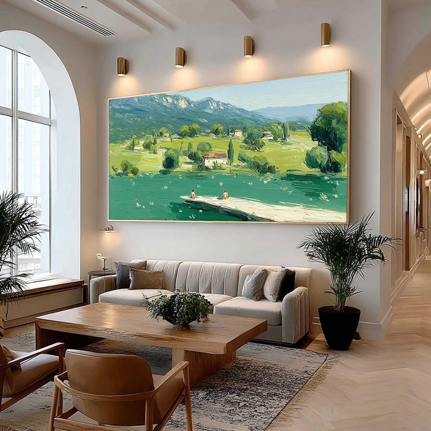 Green Mountain Landscape Canvas - Handmade Acrylic - European Countryside Wall Decor - Home Housewarming Gift – Colorful Coun