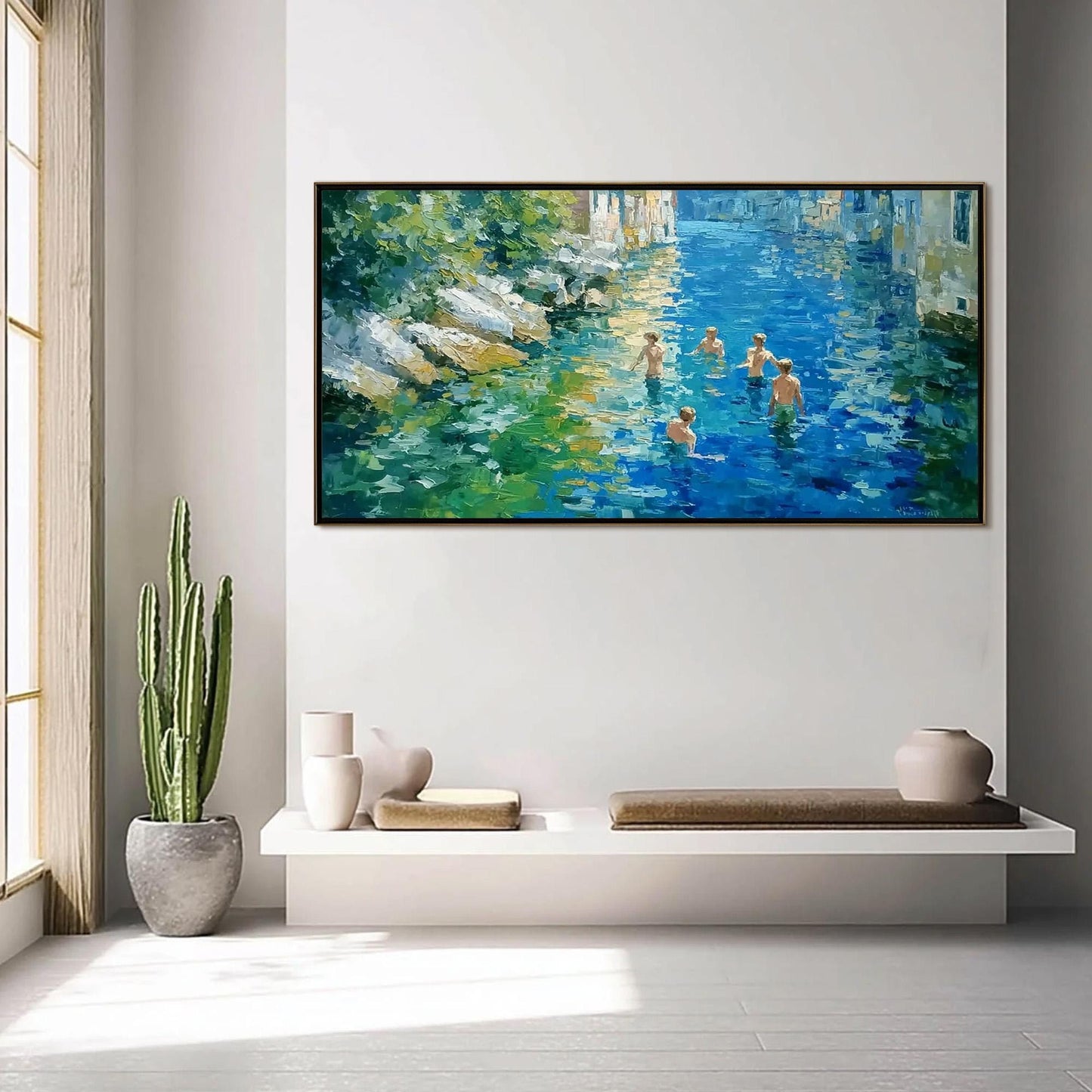 Colorful Impressionist Cityscape City Architecture Wall Art – Venice Summer Canvas Art - Handmade Acrylic - European City Wall Decor - Nostalgic Home Housewarming Gift
