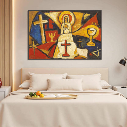 Cobalt and Gold Expressionist Figurative Figure Portrait Wall Art – Spiritual Figure Canvas - Bold Religious Wall Decor - Handmade Oil Acrylic - Church Home Faith Gift