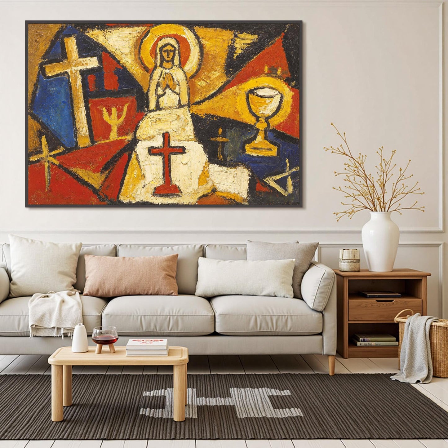 Cobalt and Gold Expressionist Figurative Figure Portrait Wall Art – Spiritual Figure Canvas - Bold Religious Wall Decor - Handmade Oil Acrylic - Church Home Faith Gift