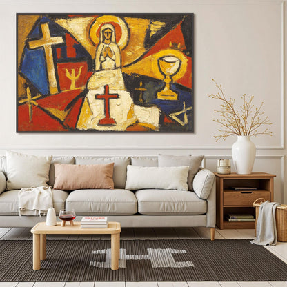 Cobalt and Gold Expressionist Figurative Figure Portrait Wall Art – Spiritual Figure Canvas - Bold Religious Wall Decor - Handmade Oil Acrylic - Church Home Faith Gift