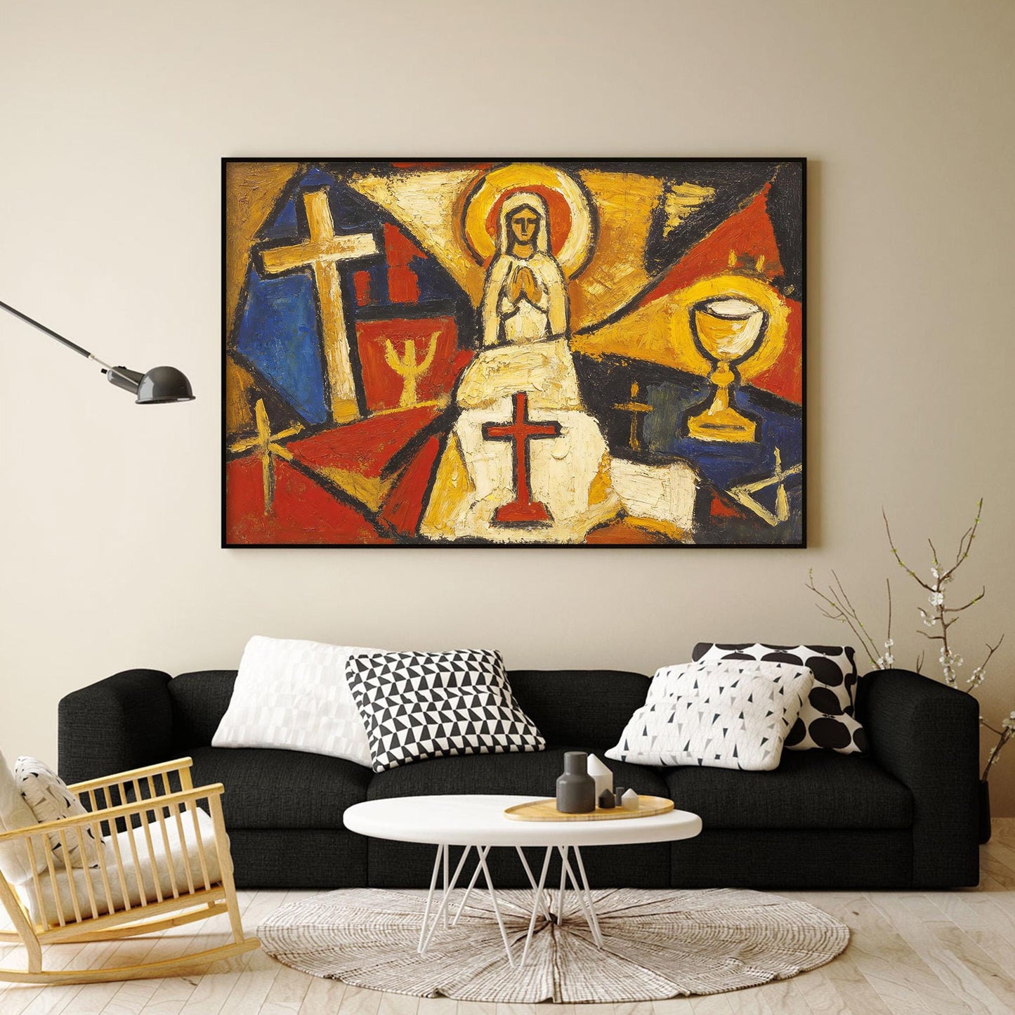 Cobalt and Gold Expressionist Figurative Figure Portrait Wall Art – Spiritual Figure Canvas - Bold Religious Wall Decor - Handmade Oil Acrylic - Church Home Faith Gift