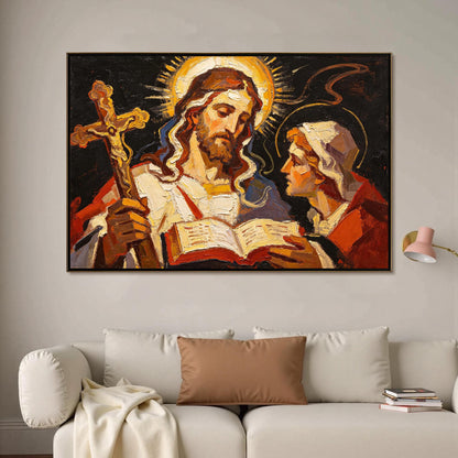 Holy Figures Scripture Canvas - Expressionist Religious Art - Handmade Oil Acrylic - Faith Home Church Gift – Gold Abstract |